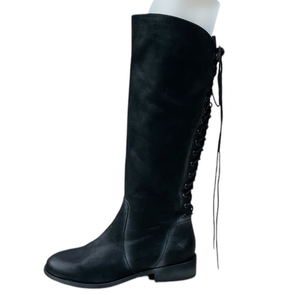 Joie Slow Ride Distressed Black Leather Lace Back Equestrian Boots SZ 7 … - Picture 1 of 6